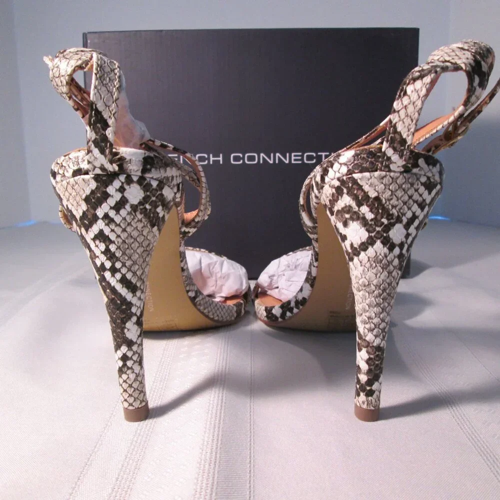 French Connection Tessa Snake Heeled Ankle Strap Sandals Sz 9M